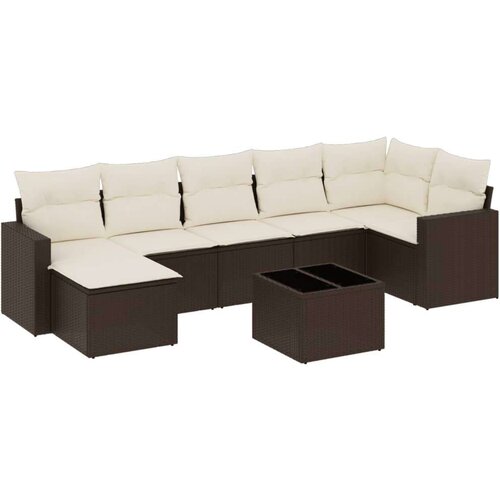 VidaXL 8-dijelni set vrtnih sofa s jastucima smeđi od poliratana Slike