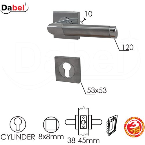 Dabel kvaka rozeta za vrata neda hr/mat-hr 53x53/10/110/8/9mm cil DBP3 Slike