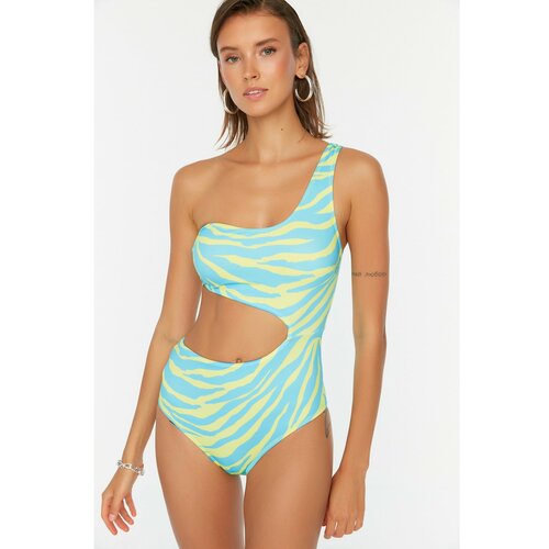 Trendyol Zebra Patterned Cut Out Detailed One Shoulder Swimsuit Slike