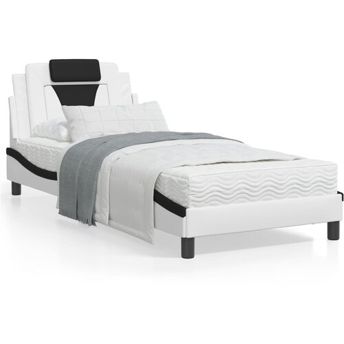 VidaXL Posteljni okvir z LED lučkami bel in črn 90x200 cm umetno usnje Slike
