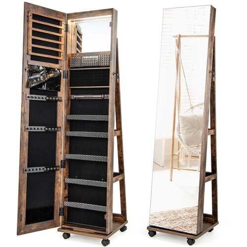 Costway Omara za nakit 3 v 1 na kolesih z brezokvirnim LED-ogledalom, (5000357906) Slike