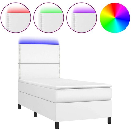  Krevet box spring s madracem LED bijeli 100x200 cm umjetna koža Slike