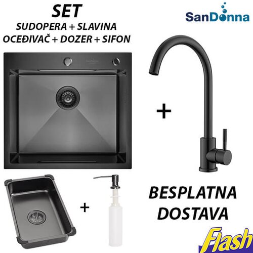  Crna inox sudopera sa slavinom (set) - - HD5550R Cene