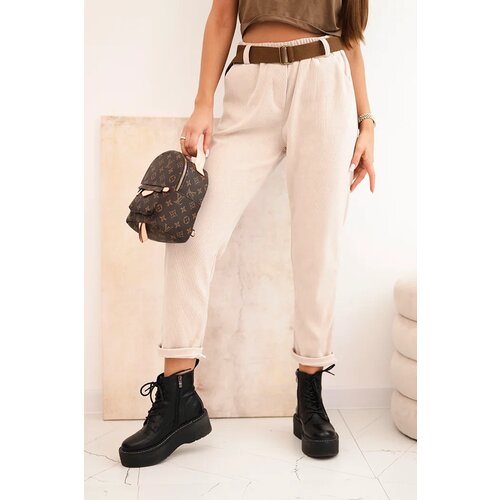 Kesi Włoski Women&amp;#039;s pants with a striped belt beige Slike