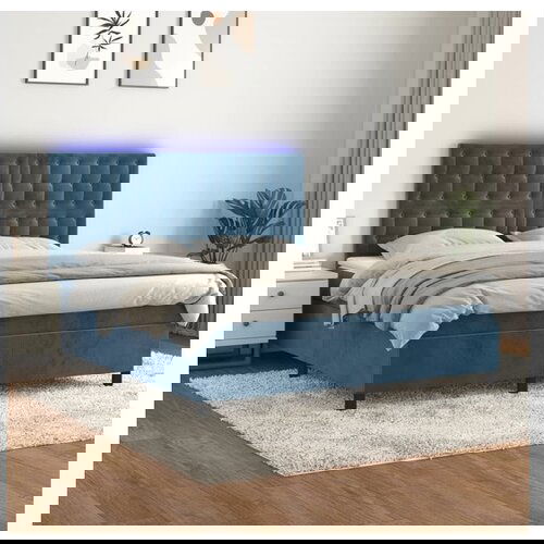 VidaXL Box spring postelja z vzmetnico LED temno modra 180x2 Slike
