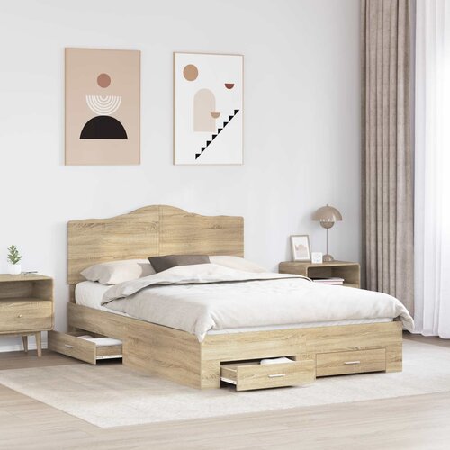  Krevetna konstrukcija s ladicama Sonoma hrast 150 x 200 cm Smeđa 206 x 153 x 100 cm Slike