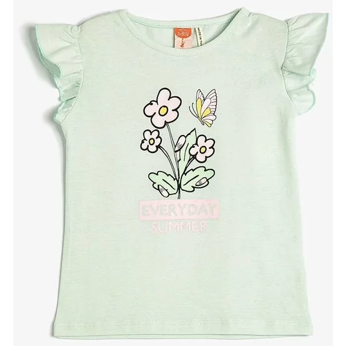 Koton Baby Girl Crew Neck Sleeveless Frilly Floral Printed T-Shirt 3smg30019ak