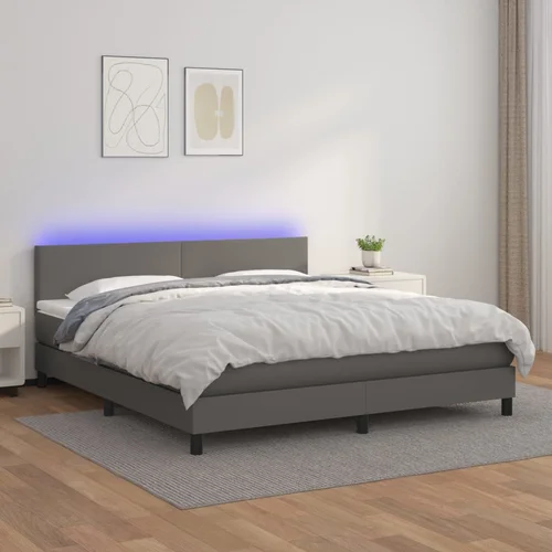 The Living Store Box spring postelja z vzmetnico LED siva 180x200cm umetno usnje - Box Spring Postelja, (21520915)