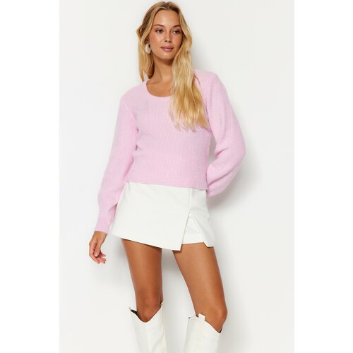 Trendyol Pink Crop V-Neck Knitwear Sweater Slike