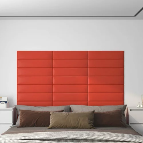 vidaXL Zidne ploče od umjetne kože 12 kom crvene 60 x 15 cm 1 08 m²