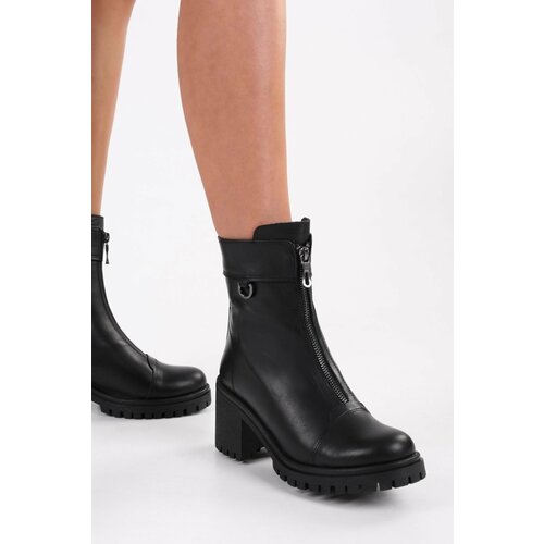 Shoeberry Women's Elsie Black Genuine Leather Daily Heeled Boots Slike
