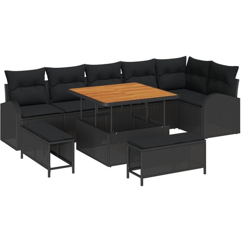vidaXL 9-dijelni vrtni sofa set s jastučićima crni poli ratan akacija, sofa za dva s jastučićima crni poli ratan, 3-dijelni vrtni set za objedovanje s jastučićima crni poli ratan akacija Cijene