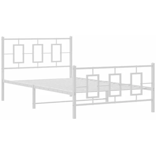 vidaXL Kovinski posteljni okvir z vzglavjem in vznožjem bel 107x203 cm, (21038375)