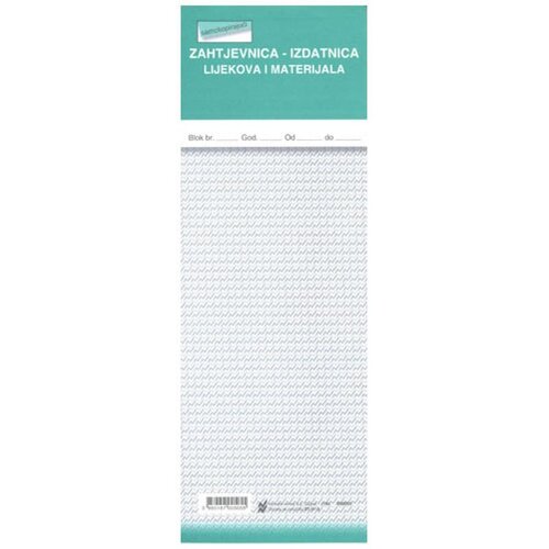 NARODNE NOVINE-UT III-18 ZAHTJEVNICA - IZDATNICA LIJEKOVA I MATERIJALA; Blok 2 x 100 listova, 10,5 x 29,7 cm Cijene