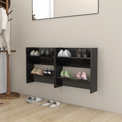 vidaXL Stenska omara za čevlje 2 kosa visok sijaj črna 60x18x60 cm Cene
