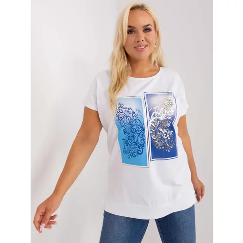 Fashion Hunters White and dark blue blouse plus size with print
