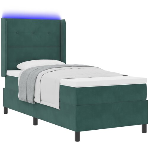 vidaXL Box spring krevet s LED trakama Zelena 100 x 200 cm Baršun - Tamnozelena 100 x 200 cm Prošiveno gumbima Cene