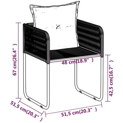  7-dijelni vrtni blagovaonski set crni Crna Dužina stola 140 cm Slike