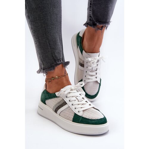 Kesi Women's D&A leather sneakers - green-white Cene