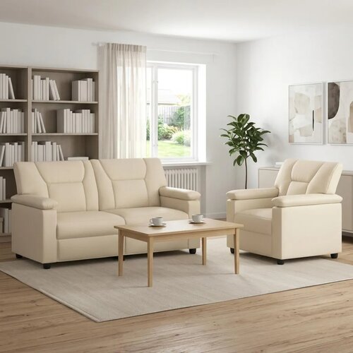  Set sofe 2 pcs Krem Umjetna koža - Krem Jednostruka + Dvostruka (140 cm) Cijene