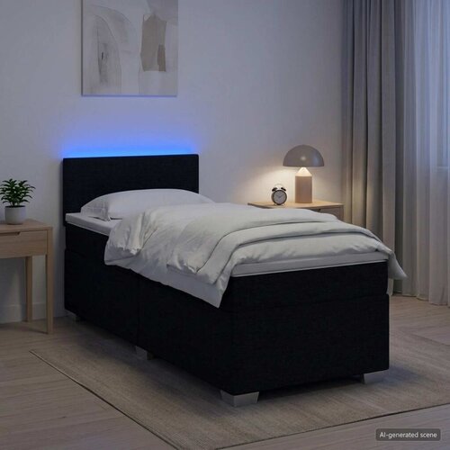 Krevet s box springom madracem i LED-om Crna 90 x 190 cm - Crna 90 x 190 cm Pro&amp;scaron;iveno gumbima Slike