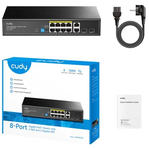 Cudy Svič 10/100/1000 10-port GS1010PS2/8 PoE+/2x Uplink/2x SFP/120W Cene