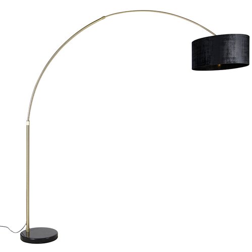 QAZQA Obločna svetilka medenina s črno tkanino odtenek črna 50 cm - XXL Slike
