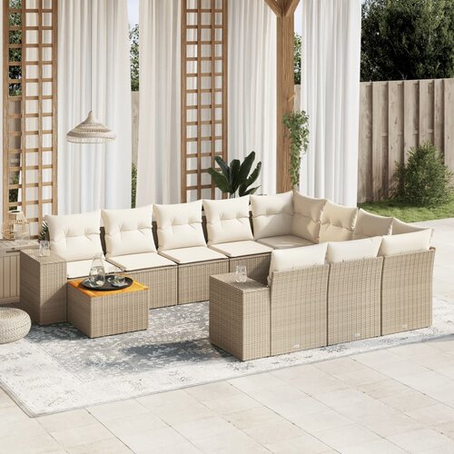 vidaXL 11-dijelni set vrtnih sofa od poliratana s jastucima bež Cijene