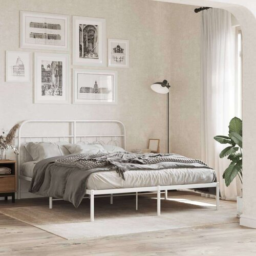 VidaXL Metalni okvir za krevet s uzglavljem bijeli 140 x 200 cm Slike