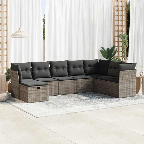  8-dijelni set vrtnih sofa od poliratana s jastucima sivi Slike