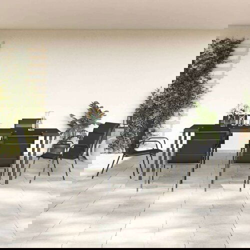  7-dijelni vrtni blagovaonski set crni od čelika i tekstilena Cijene