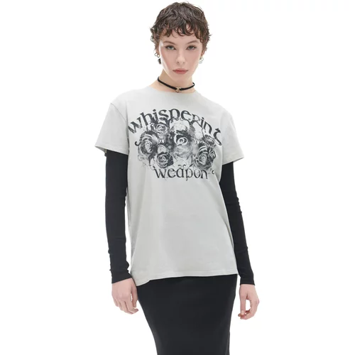 Cropp ženska majica s printom - Svijetlo siva  2361W-09M