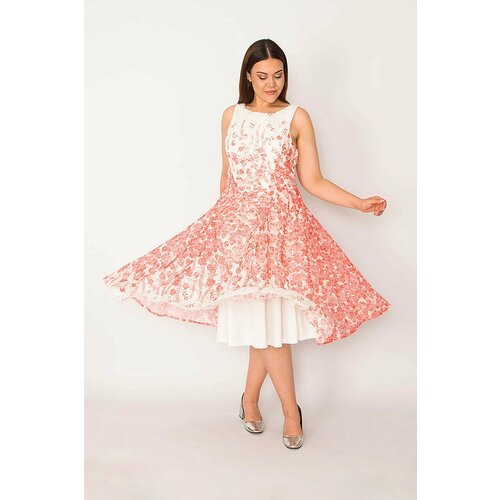 Şans Women's Plus Size Pomegranate Back Zipper Lined Lace Dress Slike
