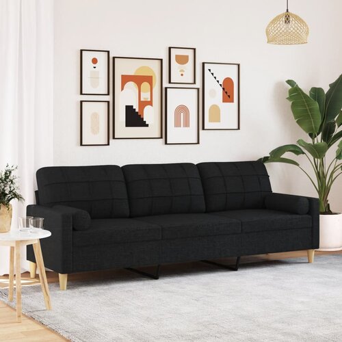VidaXL Kavč trosed z okrasnimi blazinami črn 210 cm blago Slike