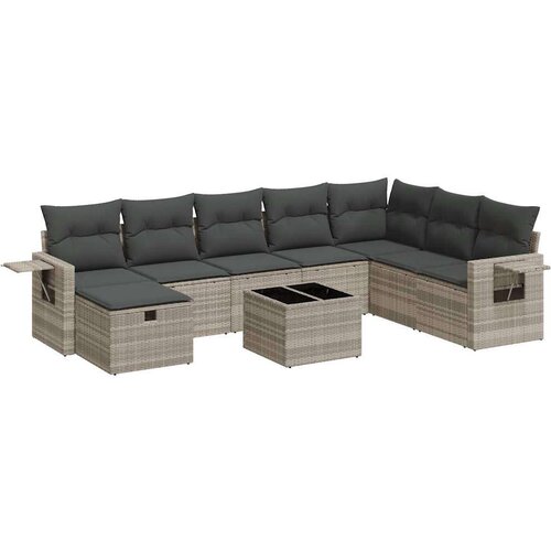 VidaXL 9-dijelni set vrtnih sofa od poliratana s jastucima svjetlosivi Slike