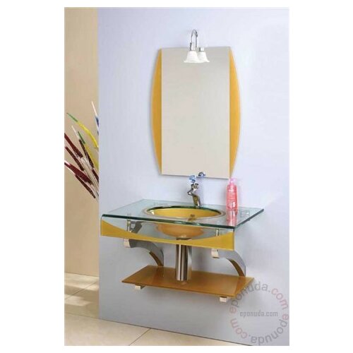 Marbomil kupatilski stakleni umivaonik sa ogledalom i slavinom set 8044 MBM Slike