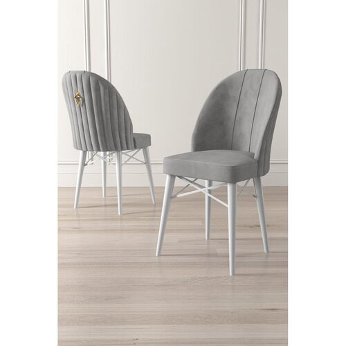 Hanah home set trpezarijskih stolica Ritim 8 kom, siva tkanina Babyface, bele drvene noge Cene