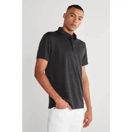 AC&Co / Altınyıldız Classics Men's Black Slim Fit Slim Fit Polo Neck Short Sleeved T-Shirt.