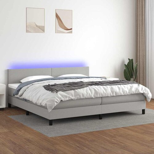  Krevet box spring s madracem LED svjetlosivi 200x200 cm tkanina Slike