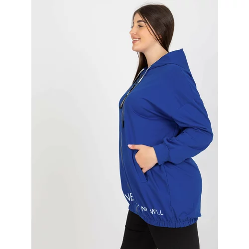 Fashion Hunters Plus size dark blue zip up hoodie with text