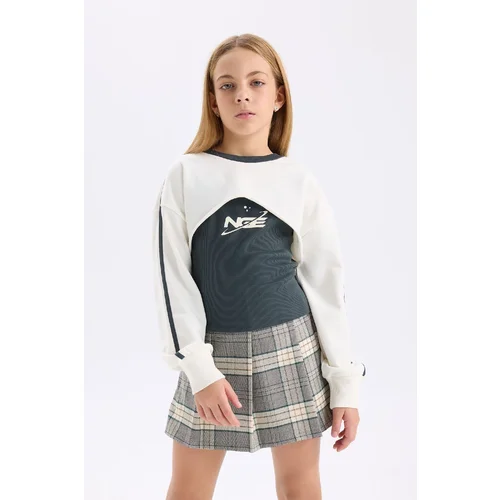 Defacto Girl's Crew Neck Digital Printed Sweatshirt