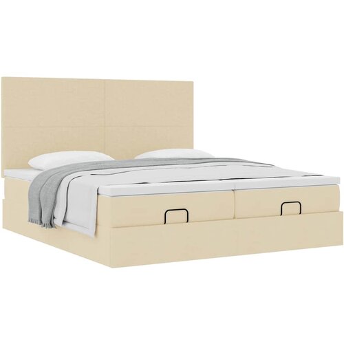 VidaXL Otomanski okvir kreveta s madracima krem 160x200cm od tkanine Slike