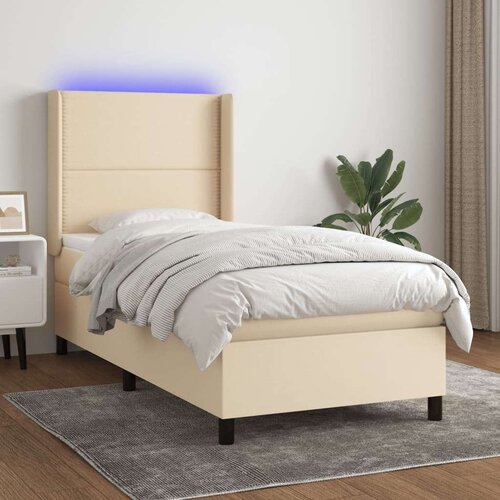  Krevet box spring s madracem LED krem 100x200 cm od tkanine Slike