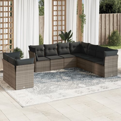 vidaXL 9-dijelni set vrtnih sofa od poliratana s jastucima sivi Cene