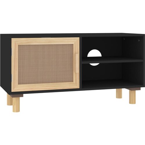 Maison Chic TV omarica - TV enota - Televizijska omarica črna 80x30x40 cm trdna borovina in naravni ratan, (21700572) Slike