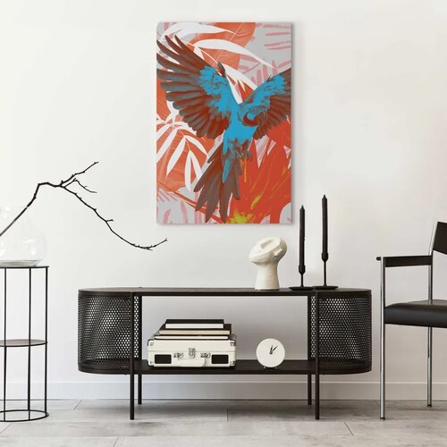  Slika - Exotic Wings - Parrot Among Abstract Leaf Patterns 60x90 Na talijanskom platnu Slike