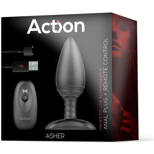 Action Asher Butt Plug with Remote Control Black