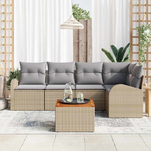  Sjedeća garnitura za vrt 6 kom. Bež i svijetlo siva poliratan 234 x 124 x 69 cm Slike