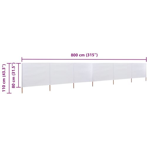  Vjetrobran sa 6 panela od tkanine 800 x 80 cm bijeli Slike
