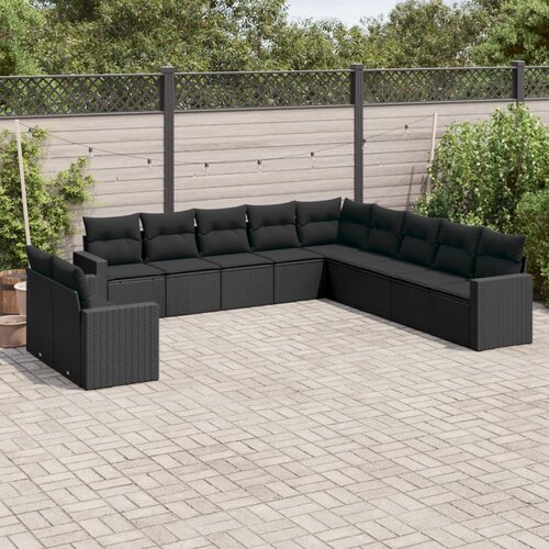  11-dijelni set vrtnih sofa od poliratana s jastucima crni Slike